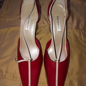 BNWOT Red and Cream wedge heels Ann Marino